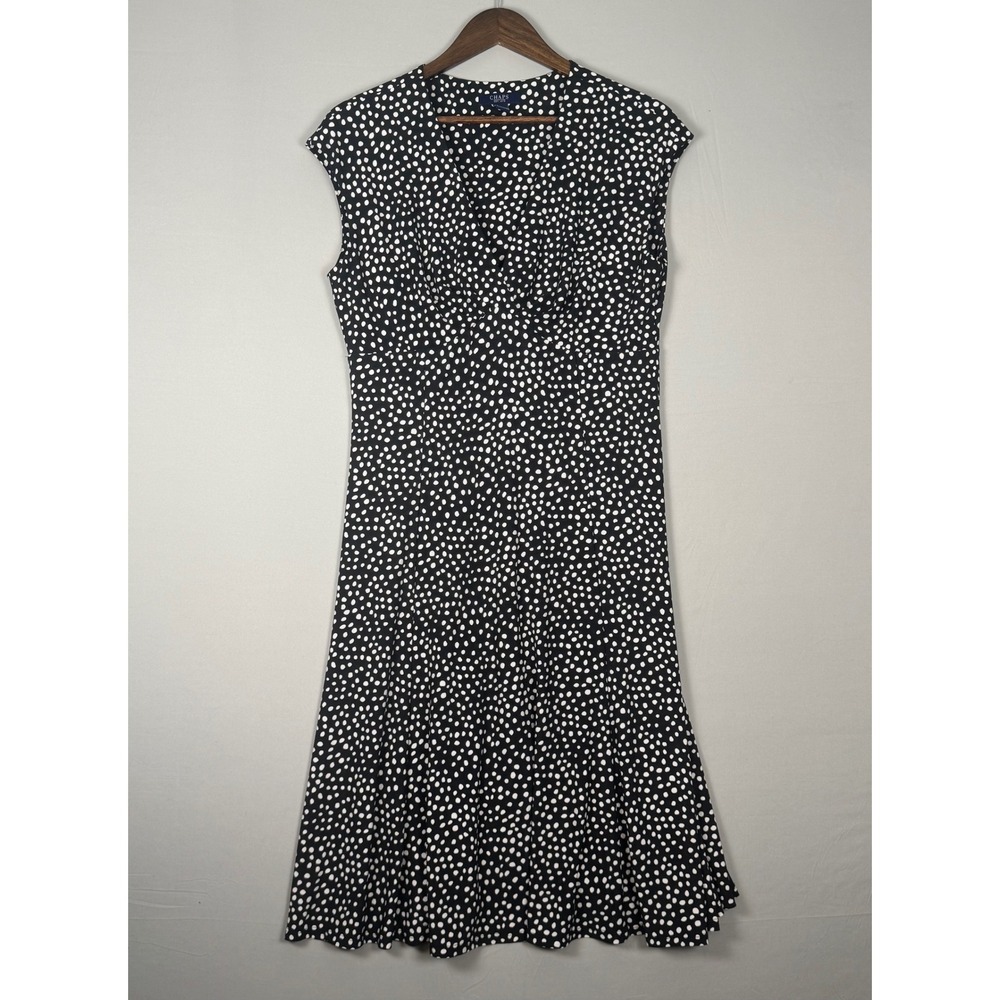 Chaps Polka Dot Dress Women Large Black White NWOT Y2K V-Neck A-Line Sleeveless